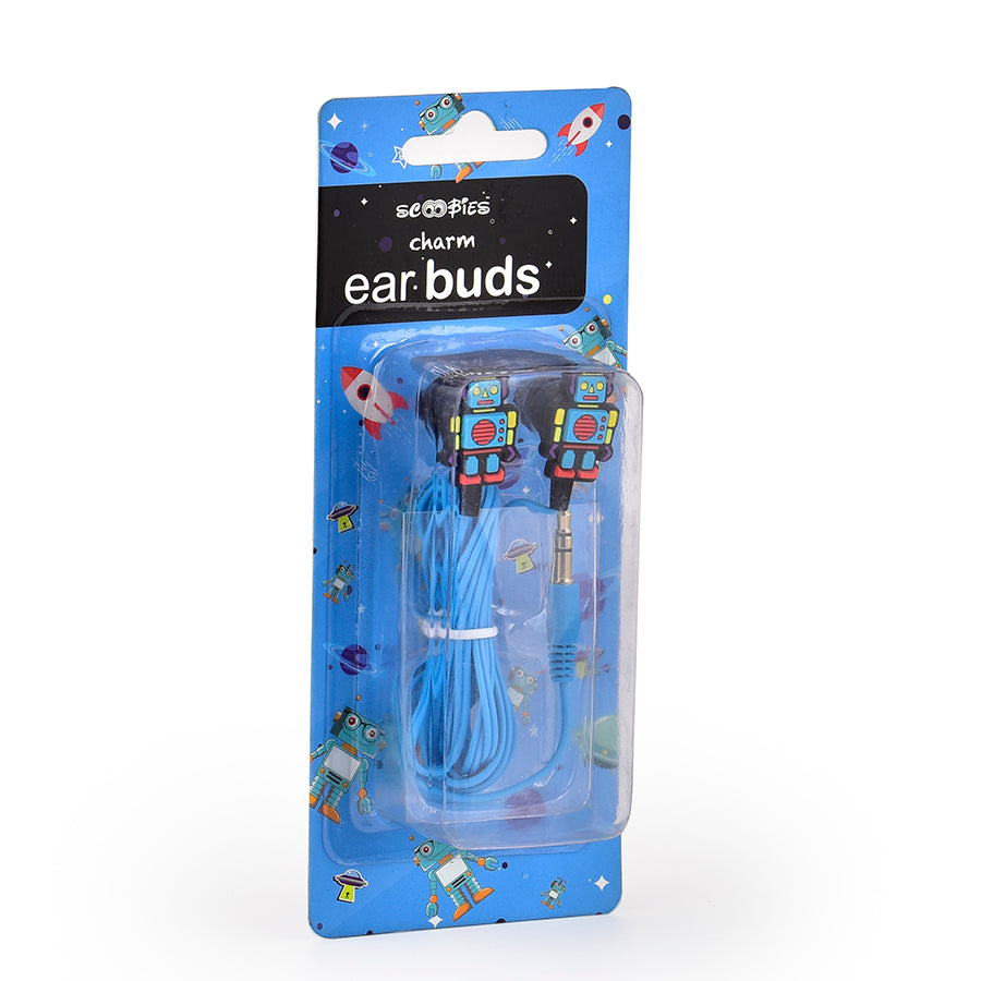 Robot Charm Earbuds | Ear Wired Earphones | Quirky Robot Shape | Cool Blue Colour | 3.5 mm Jack | Tangle Free Cable