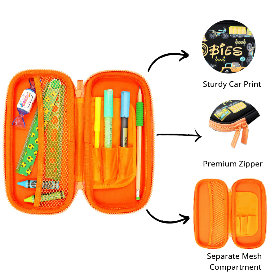 Construction Racing  Pencil Case | With Separate Pens Slot | Premium EVA Quality | Multi-Use Pouch