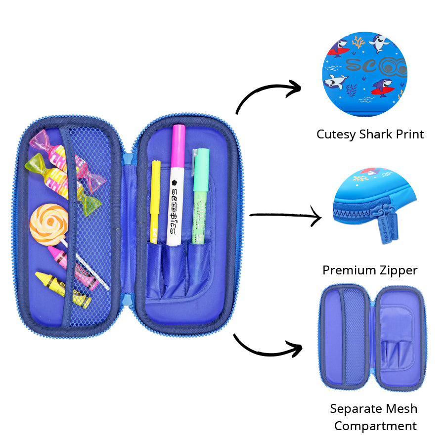 Glow-in-the-Dark Pencil Case (Planet Shark) | Premium EVA Quality | With Separate Stationery Slot | Multi-Use Pouch