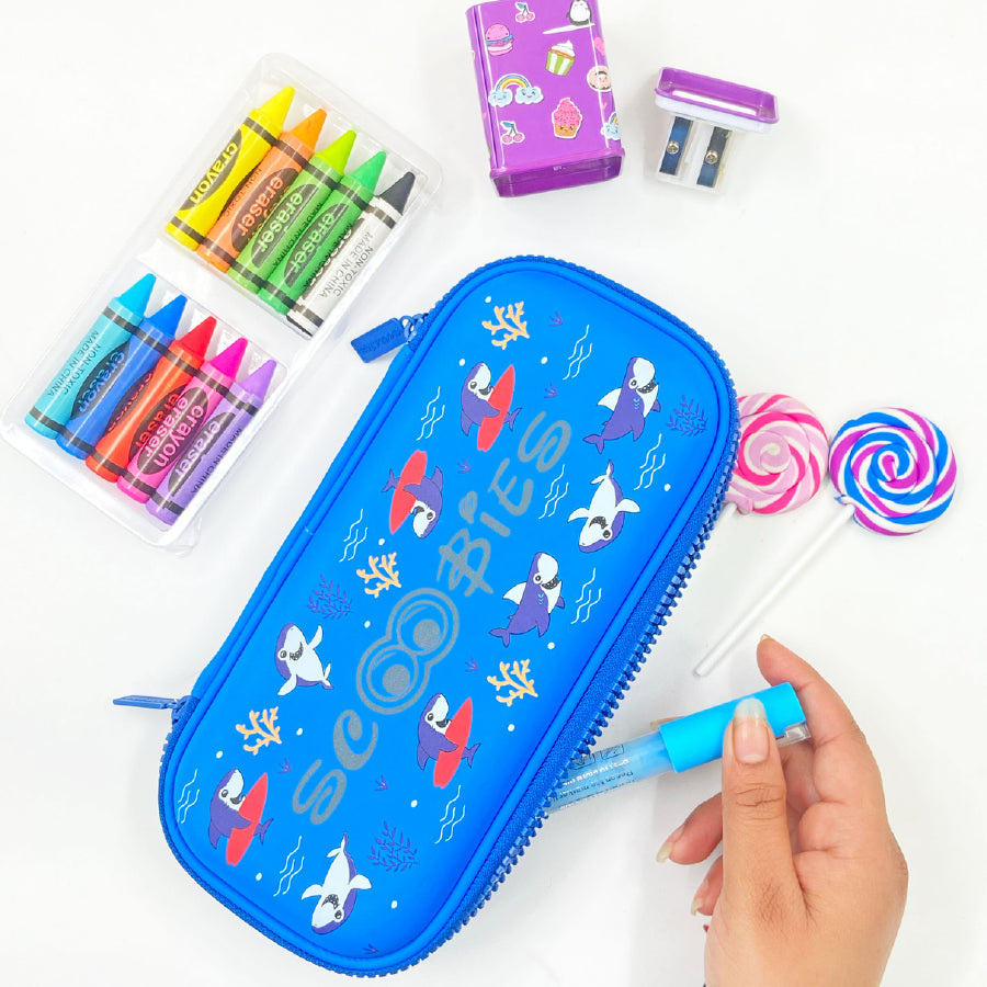 Glow-in-the-Dark Pencil Case (Planet Shark) | Premium EVA Quality | With Separate Stationery Slot | Multi-Use Pouch