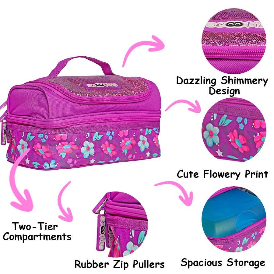 Flowery Babe Lunchbag | Insulated | Dazzling Colours |  Sparkly Sequined  | Applique badge work - Scoobies