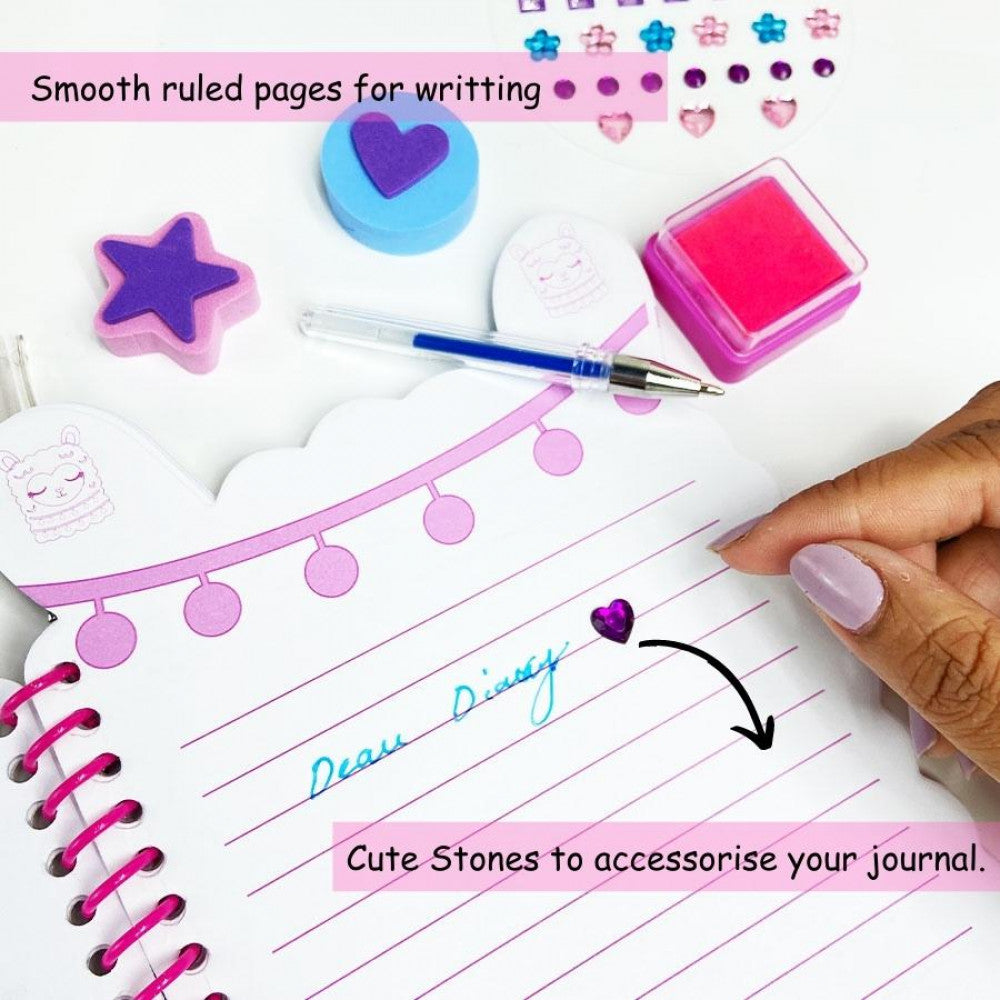 Loving Llama Gift Set | With Attached Hangable Pen | Cool Stickers | Glitter Beads | Cutesy Stamps | Ideal Return Gift