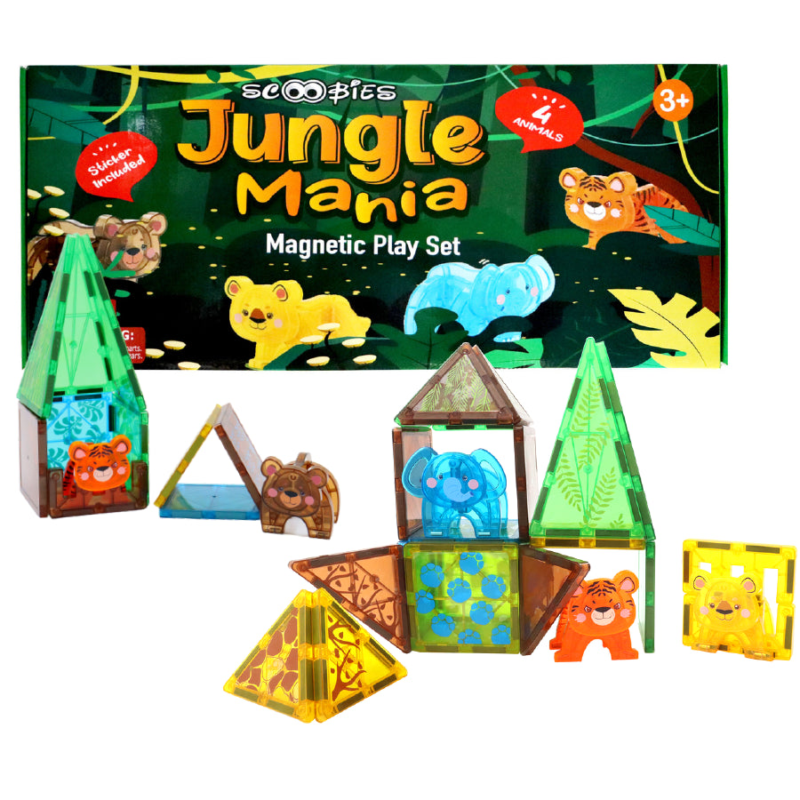 Jungle Mania Magnetic Play Set | 27 Piece Set | With Animals & Stickers | Create Your DIY Jungle