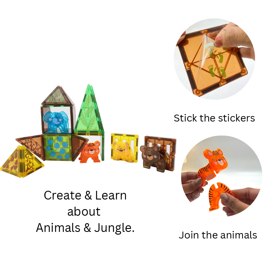 Jungle Mania Magnetic Play Set | 27 Piece Set | With Animals & Stickers | Create Your DIY Jungle