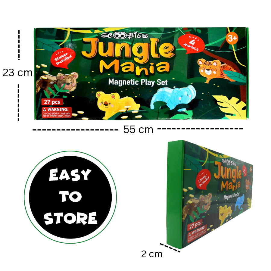 Jungle Mania Magnetic Play Set | 27 Piece Set | With Animals & Stickers | Create Your DIY Jungle