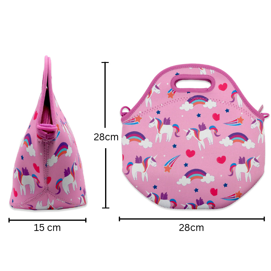 Neoprene Lunchbag  (Unicorn Design) |  With Adjustable & Detachable Shoulder Straps | Insulated | Multi-purpose Tote Bag