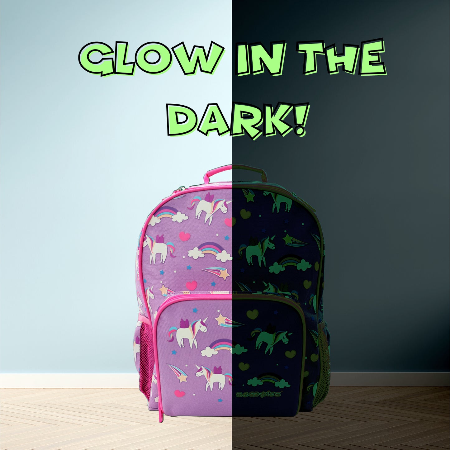 Unicorn Glow-in-the-Dark Bag | With Stationery Pocket | Internal Laptop Sleeve | Cute Unicorn Design