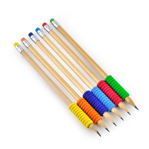 Soft Grip Pencils  |   Pack of 6 |   With Multicolour Removable Grippers |  Eraser Top   |  Ergonomic Extra-Dark Graphite Grip