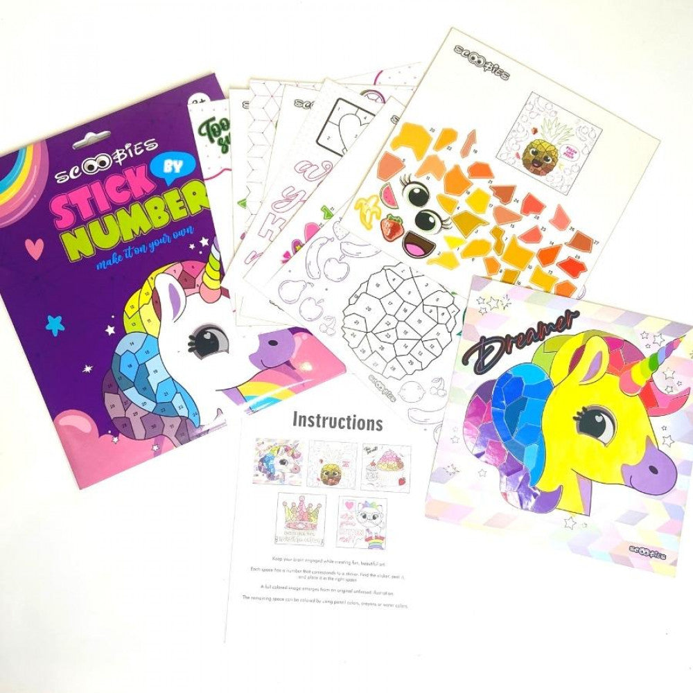 Stick by Number | Unicorn & More Designs | 150+ Repositionable Stickers | Stick & Colour Activity | Educational Puzzle Game