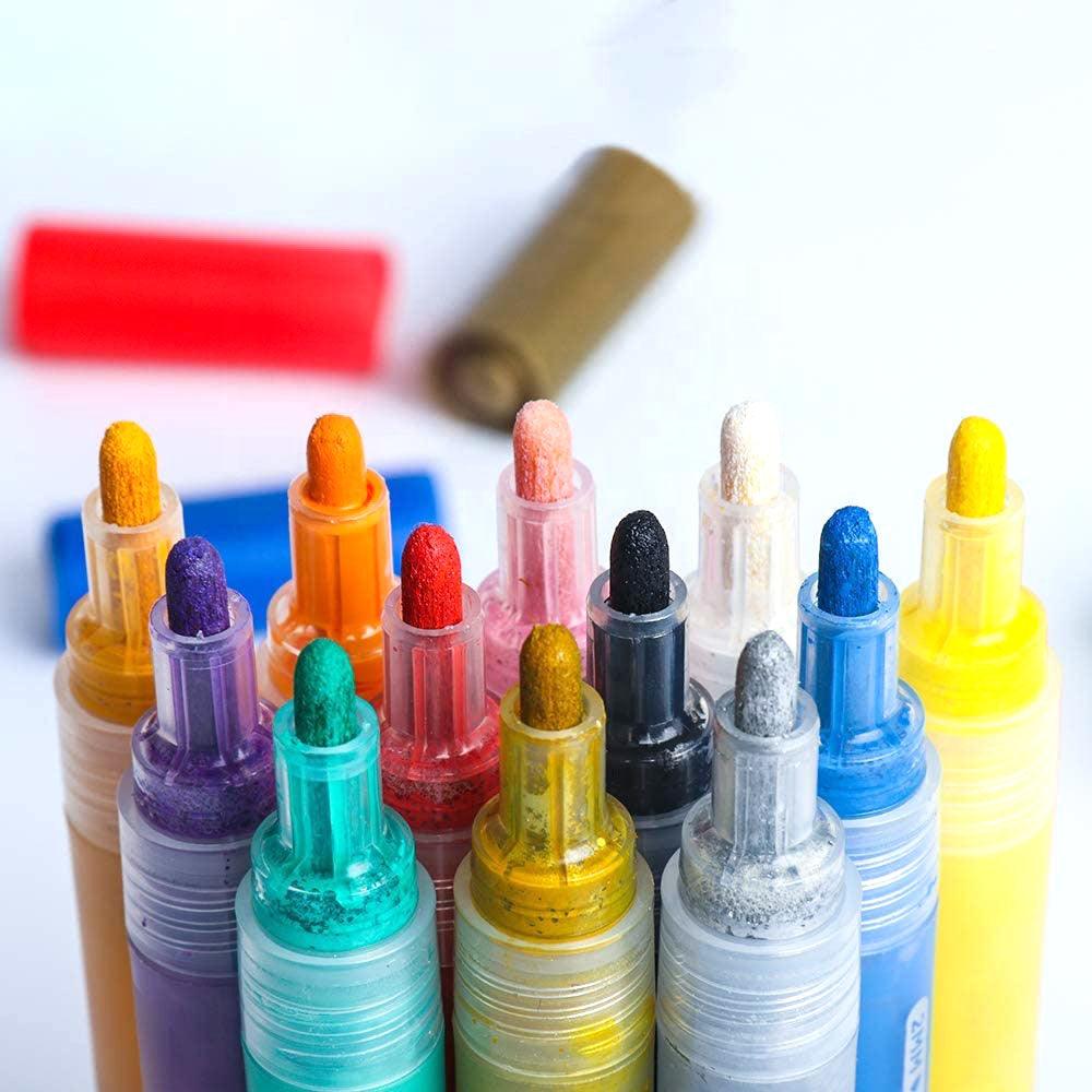 Acrylic Paint Pens | Extra Fine Chisel Tip  | 12 Vibrant Shades | Multiple Surface Compatible | DIY Joy Set - Scoobies