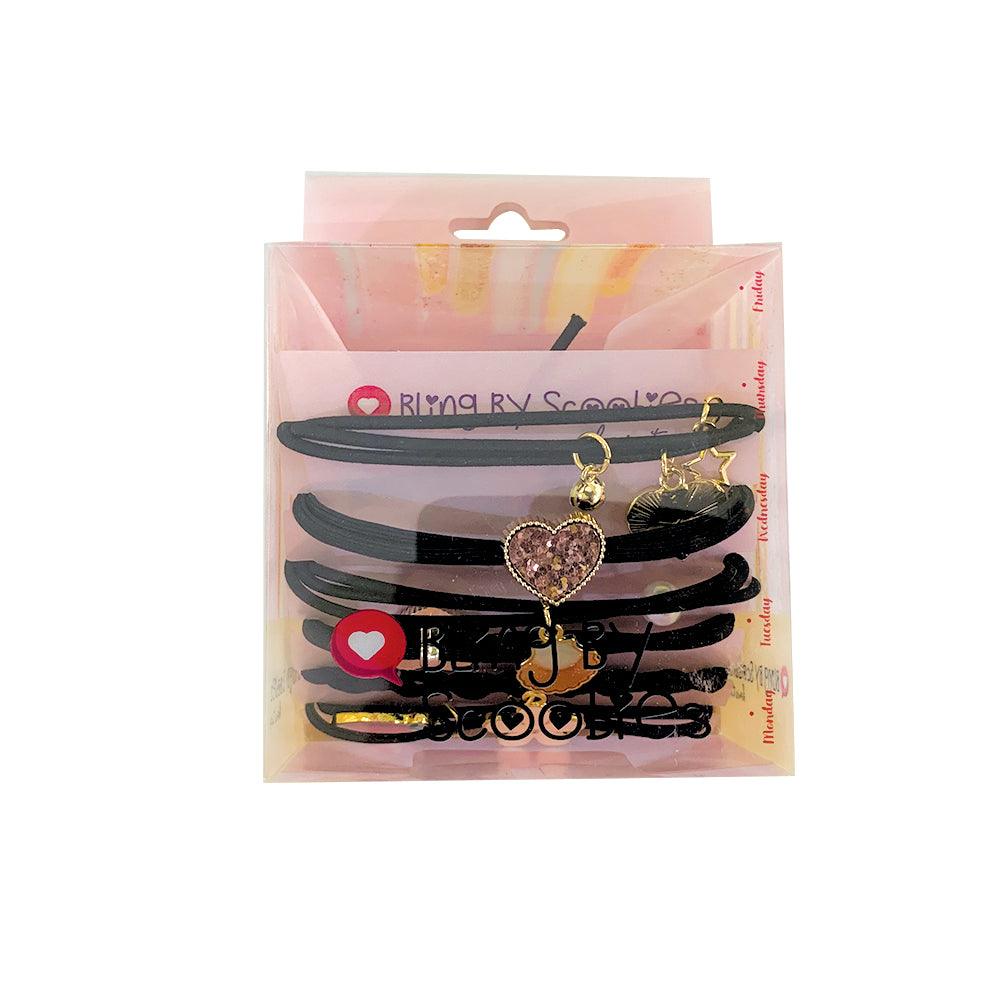 Bling by Scoobies Bauble Hair Ties | Pack of 5 | With Heart, Flower, Pearl Design | Fancy Hair Ties for Girls and Women | Gift for Girls - Scoobies