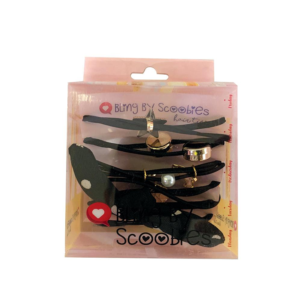 Bling by Scoobies Dazzling Hair Ties | Pack of 5 | With Pearl & Ribbon Bow Design | Fancy Hair Ties for Girls and Women | Gift for Girls - Scoobies