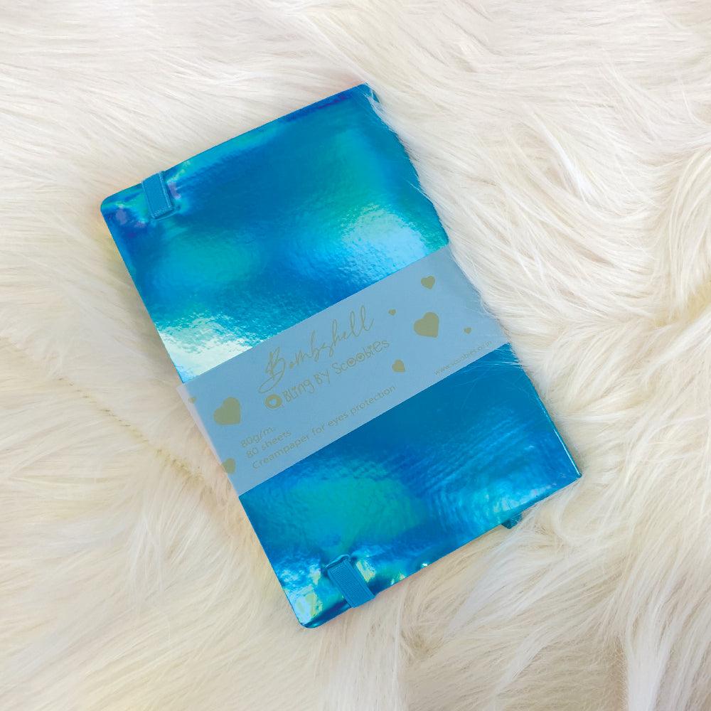 Bling by Scoobies Gleemy Bombshell Diary  | With Elastic Closure | A5 Diary with 80 Pages  | 3D Shiny Blue Holographic Print - Scoobies