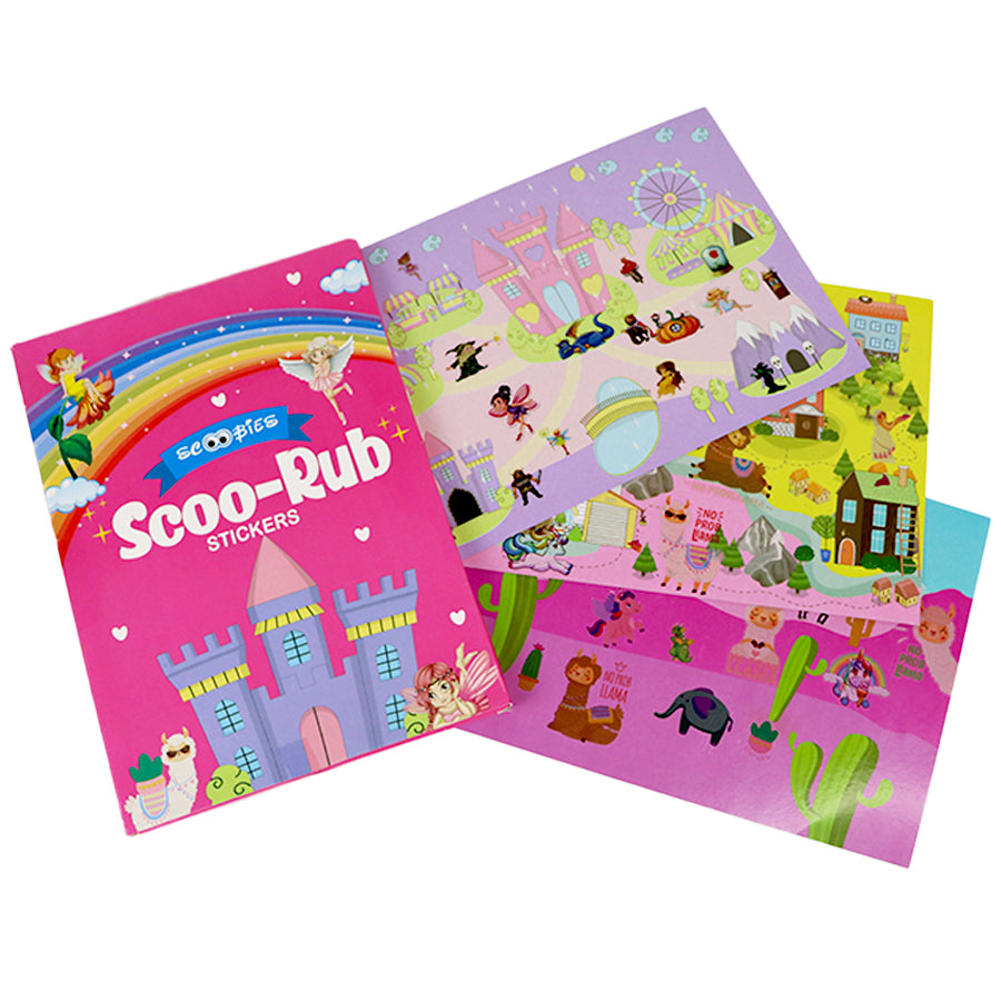 Scoo-Rub Stickers (Pink) | Transfer Sticker Set with 1 Stylus | Fairlyland | Dreamland | Desertland | 100+ Stickers | DIY Sticker Activities | Artistic Mini Box