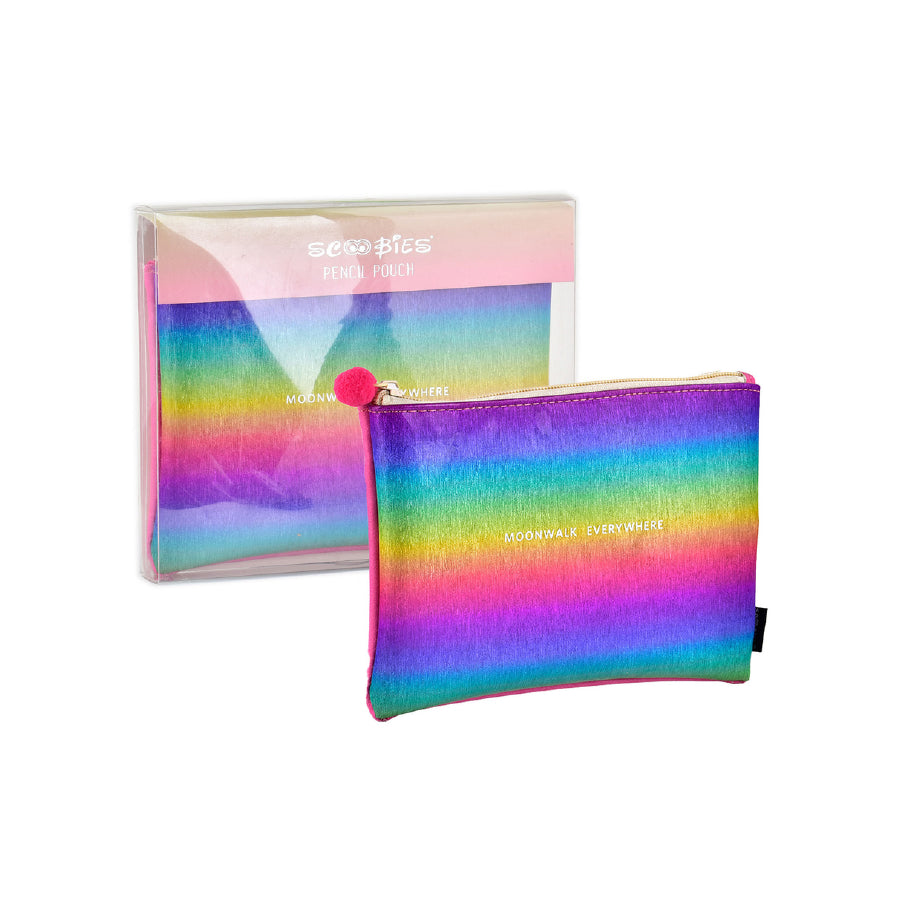 Shiney Moonwalk Pencil Pouch | With Pom Pom Zip Puller | Sassy Holographic Shiny Design | Multi-Utility Pouch | Pack of 2