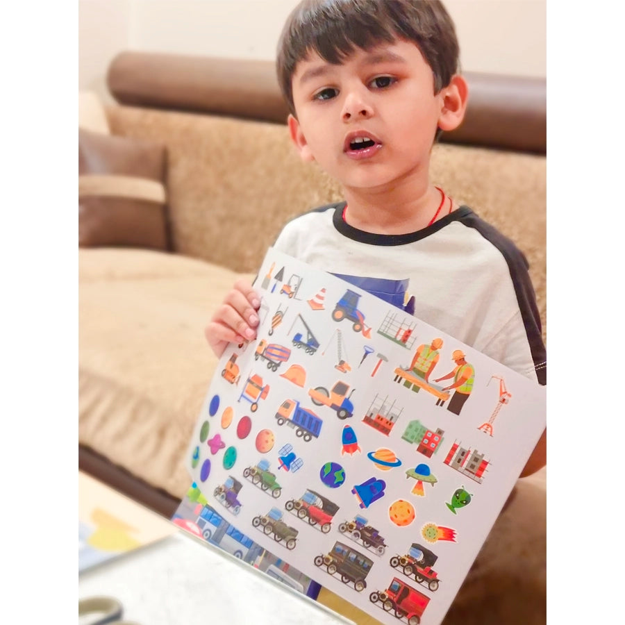 Scoo-Rub Stickers (Blue) | Transfer Sticker Set | With Stylus | My Starry World | My City & Roads | My Buildings & Monuments | 100+ Stickers | DIY Sticker Activities | Artistic Mini Box