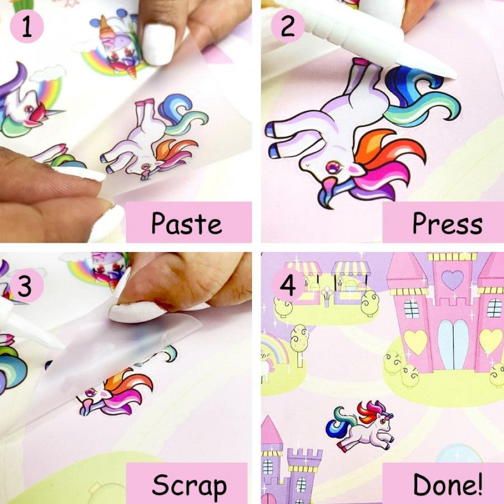 Scoo-Rub Stickers (Pink) | Transfer Sticker Set | With Stylus |  Fairlyland | Dreamland | Desertland | 100+ Stickers | DIY Sticker Activities | Artistic Mini Box