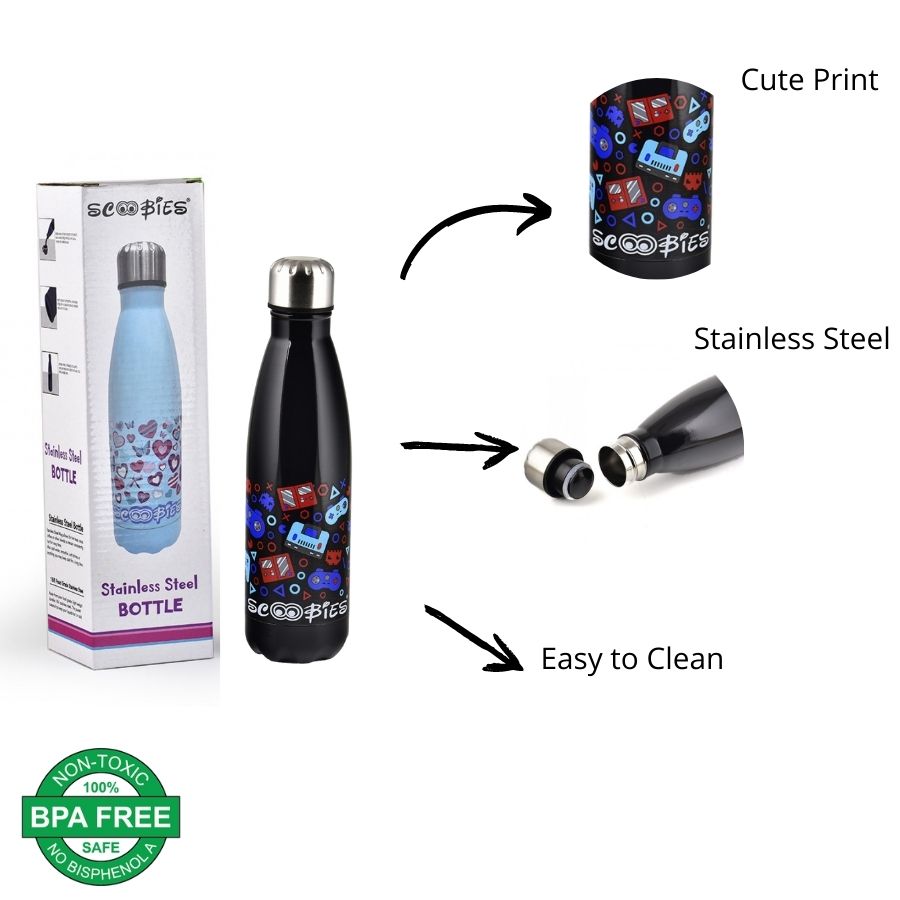 Stainless Steel  Bottle For Boys  | Insulated |  Rust Free |  Dope Gaming Print |  500 Ml