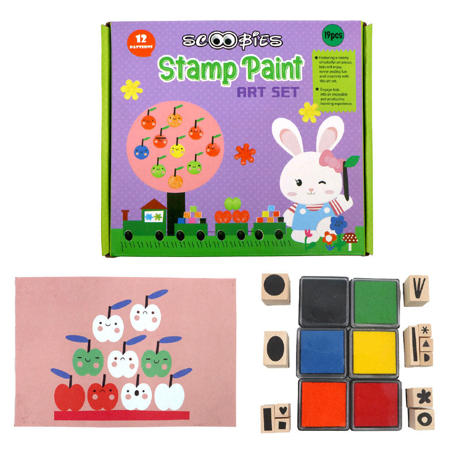 Scoobies Stamp Paint Art Set – Mess Free 19 Pieces Creative Activity with Wooden Stamps & Inks