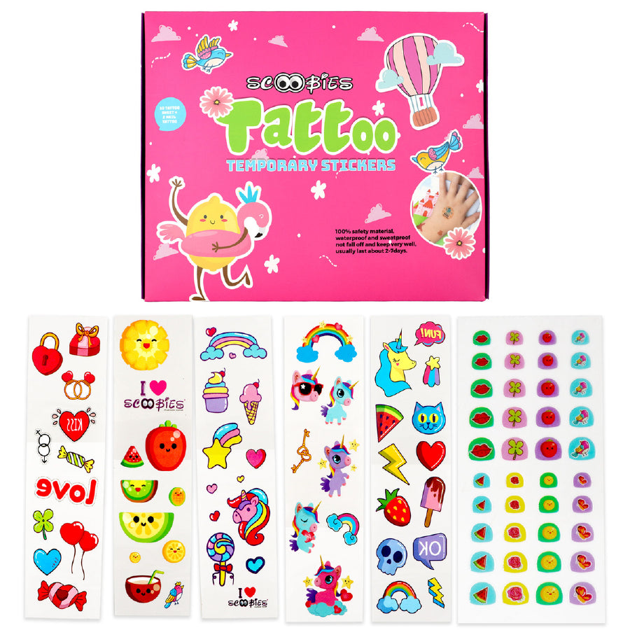 Tattoo Temporary Stickers | 10 Tattoo Sheets | With 2 Additional Nail Tattoo | Kids Safe | Skin-Friendly | Party Favours for Kids