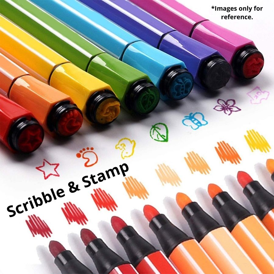 Tri Marker Stamper Pens | 24 Pens Set | Water Soluble |  Skin-Friendly  |  Cutesy Stamps |  Ergonomic Grip