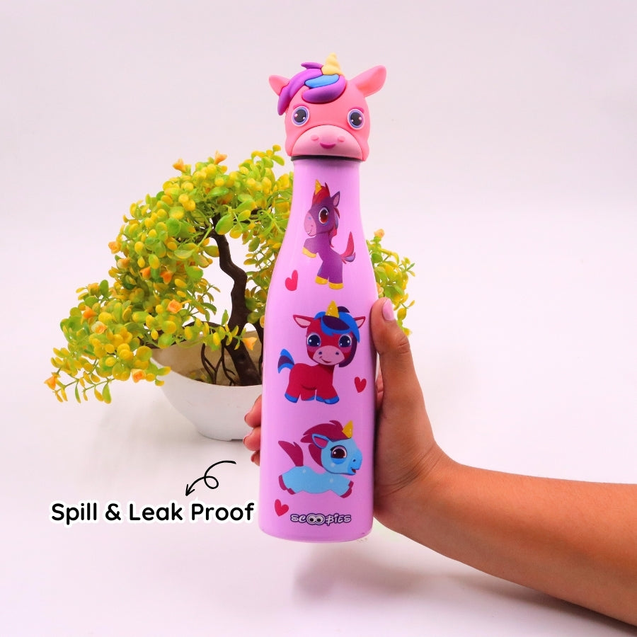 Scoobies Unicorn Head Stainless Steel Bottle With Cute Unicorn Cap | Easy to Carry