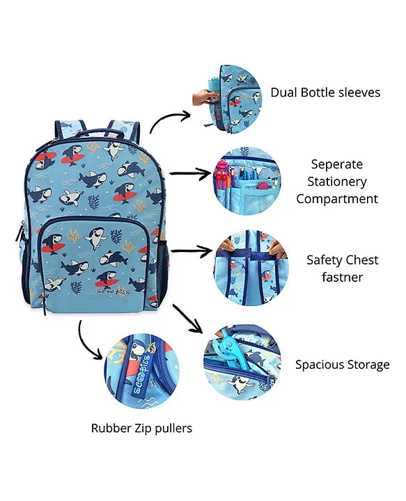 Scoobies Shark Glow-in-the-Dark Backpack 16”  Lightweight, Waterproof, Anti-Shock & Spacious