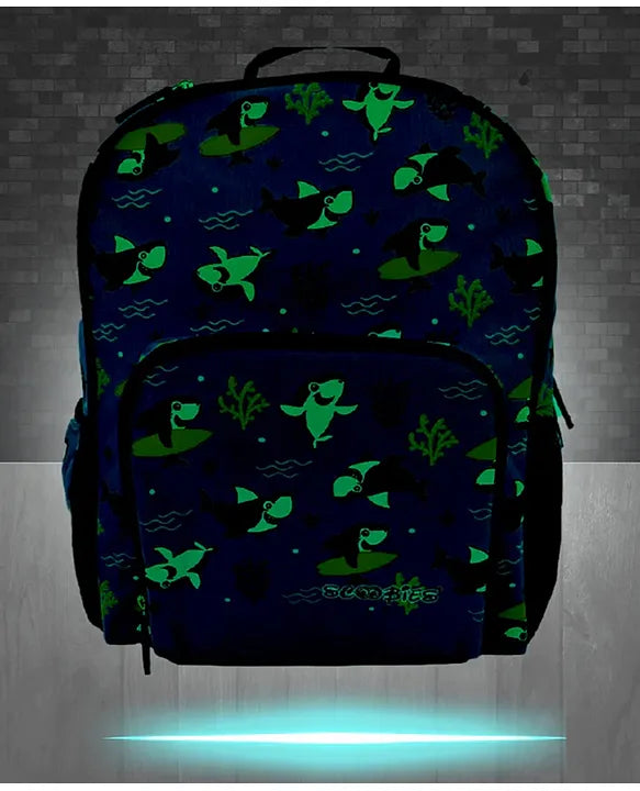 Scoobies Shark Glow-in-the-Dark Backpack 16”  Lightweight, Waterproof, Anti-Shock & Spacious
