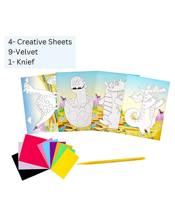 Velvet Art Book (Dinosaur World) | 4 Design Cards with 15 Piece Set