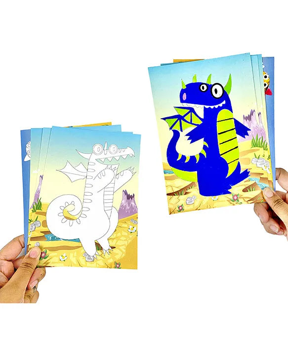 Velvet Art Book (Dinosaur World) | 4 Design Cards with 15 Piece Set