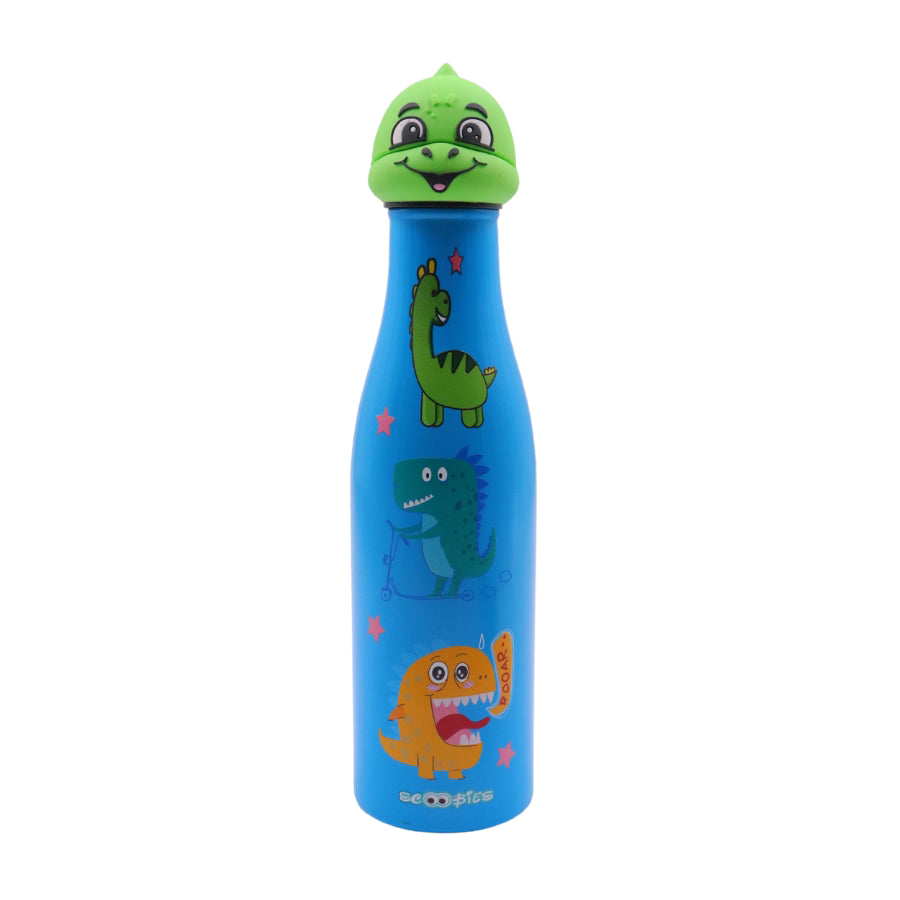 Scoobies Dino Head Stainless Steel Bottle | With Cute Dinosaur Cap | Easy to Carry