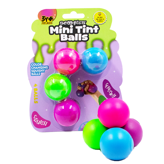 Scoobies Mini Tint Twirlers Balls: Color-Changing Squishy Balls Set of 4 Balls (Pink, Blue, Purple & Green) | Stress Relief & Sensory Play | Fun Party Favors for Kids & Adults