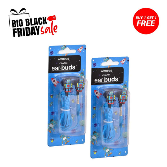 Buy 1 get 1 Free, Robot Charm Earbuds  | Ear Wired Earphones | Quirky Robot Shape  | Cool Blue Colour  | 3.5 mm Jack  | Tangle Free Cable