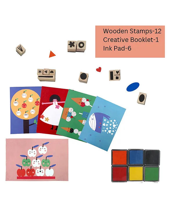 Scoobies Stamp Paint Art Set – Mess Free 19 Pieces Creative Activity with Wooden Stamps & Inks