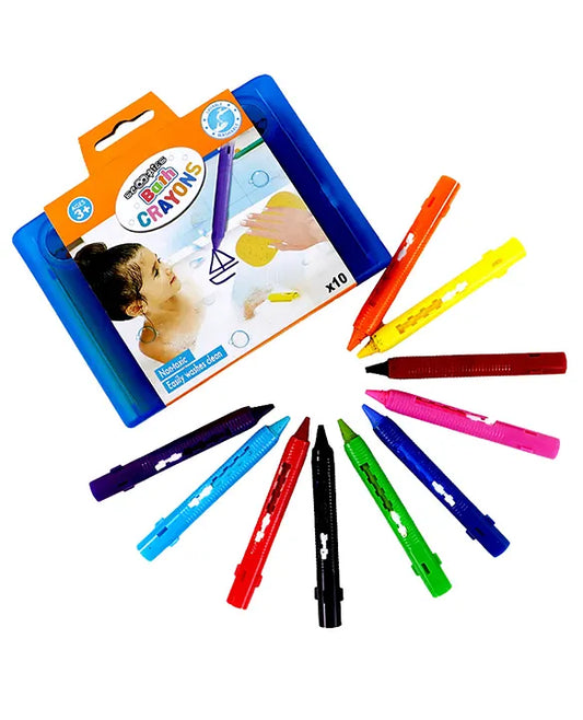 Bath Crayons | Set of 10 Washable Crayons | With Drag Along Push Tab | Multi-surface Compatible
