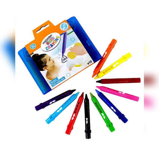 Bath Crayons | Set of 10 Washable Crayons | With Drag Along Push Tab | Multi-surface Compatible
