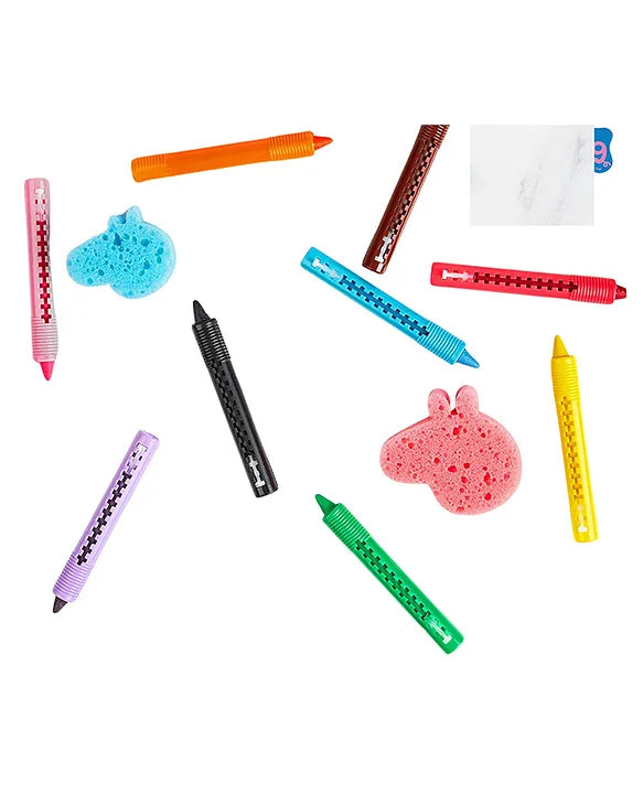 Bath Crayons | Set of 10 Washable Crayons | With Drag Along Push Tab | Multi-surface Compatible