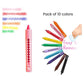 Bath Crayons | Set of 10 Washable Crayons | With Drag Along Push Tab | Multi-surface Compatible