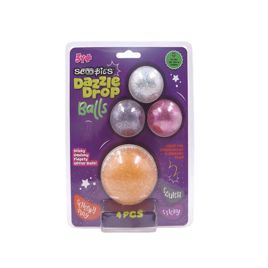 Scoobies Dazzle Drop Balls: Glitter Squishy Balls – Set of 4 (Holographic, Pink, Silver & Gold) Stress Relief & Sensory Play | Sticky, Squishy & Sparkly Fun for Kids & Adults