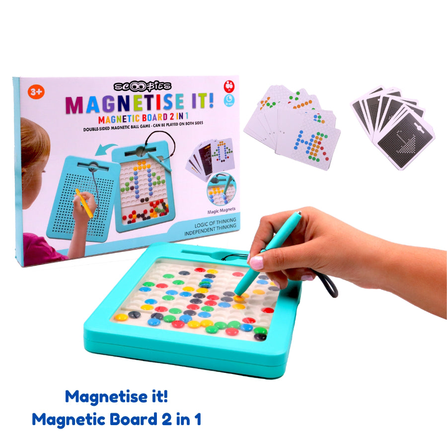 Scoobies Magnetise It , Double Sided Magnetic Board with Stylus| 2 in 1 Magnetic Board , Learning Made Fun and Mess-Free