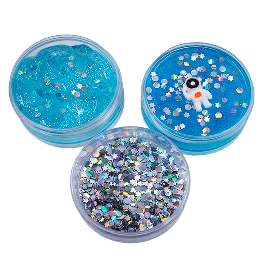 Scoobies Squish & Stack Cosmic Slime Set, 2 Glittery Slimes + 1 Sparkle Box |with Surprise Toy ,Safe Sensory Fun for Kids 3+