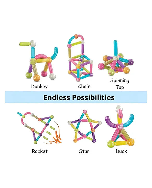 Magnetic Sticks - 34 Pieces Ball & Stick Construction Set | 360 Degree Revolvable | Portable Storage Box | STEM Learning Kit