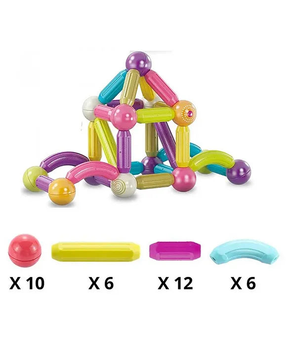 Magnetic Sticks - 34 Pieces Ball & Stick Construction Set | 360 Degree Revolvable | Portable Storage Box | STEM Learning Kit