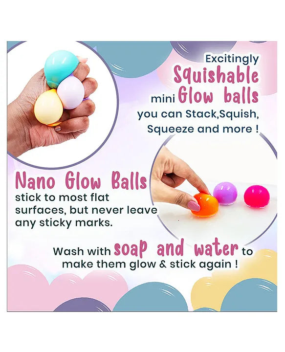 Nano Glow Balls – Mini Multi Color Glow-in-the-Dark Sensory Balls for Kids 3+ | Soft, Stretchy, and Squishy Fun in 2 Variants