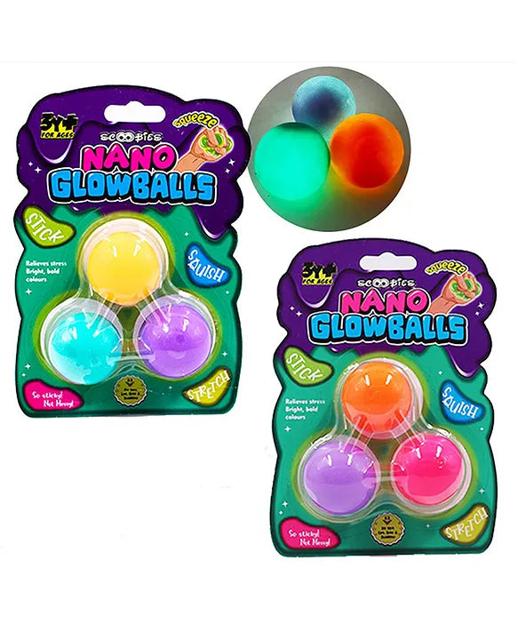 Nano Glow Balls – Mini Multi Color Glow-in-the-Dark Sensory Balls for Kids 3+ | Soft, Stretchy, and Squishy Fun in 2 Variants