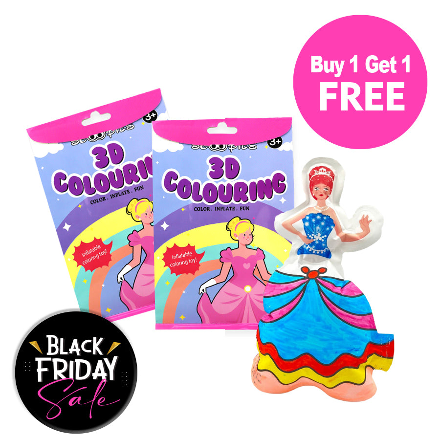 BUY 1 GET 1 FREE,  3D Coloring | Inflatable Queen with 5 Markers | Reusable Toy