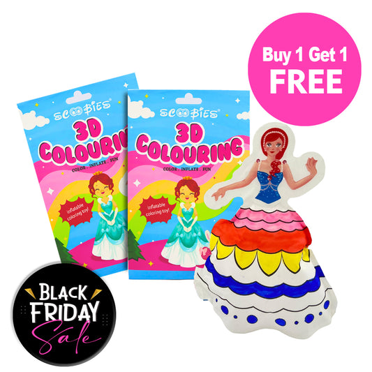 BUY 1 GET 1 FREE,  3D Coloring | Inflatable Princess with 5 Markers | Reusable Toy