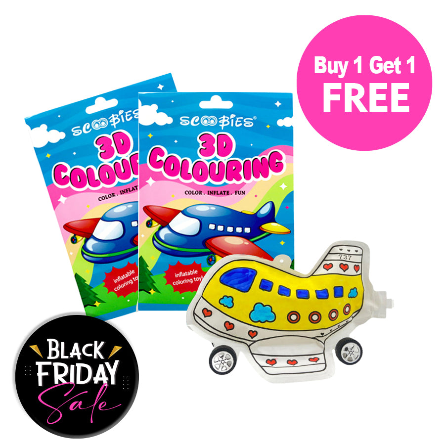 BUY 1 GET 1 FREE,  3D Coloring | Inflatable Plane with 5 Markers and Add on Wheels | Reusable Toy