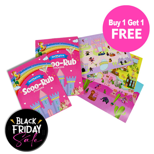 BUY 1 GET 1 FREE,  Scoo-Rub Stickers (Pink) | Transfer Sticker Set with 1 Stylus | Fairlyland | Dreamland | Desertland | 100+ Stickers | DIY Sticker Activities | Artistic Mini Box