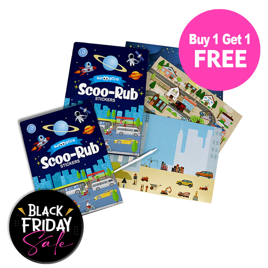 BUY 1 GET 1 FREE,  Scoo-Rub Stickers (Blue) | Transfer Sticker Set with 1 Stylus | My Starry World | My City & Roads | My Buildings & Monuments | 100+ Stickers | DIY Sticker Activities | Artistic Mini Box